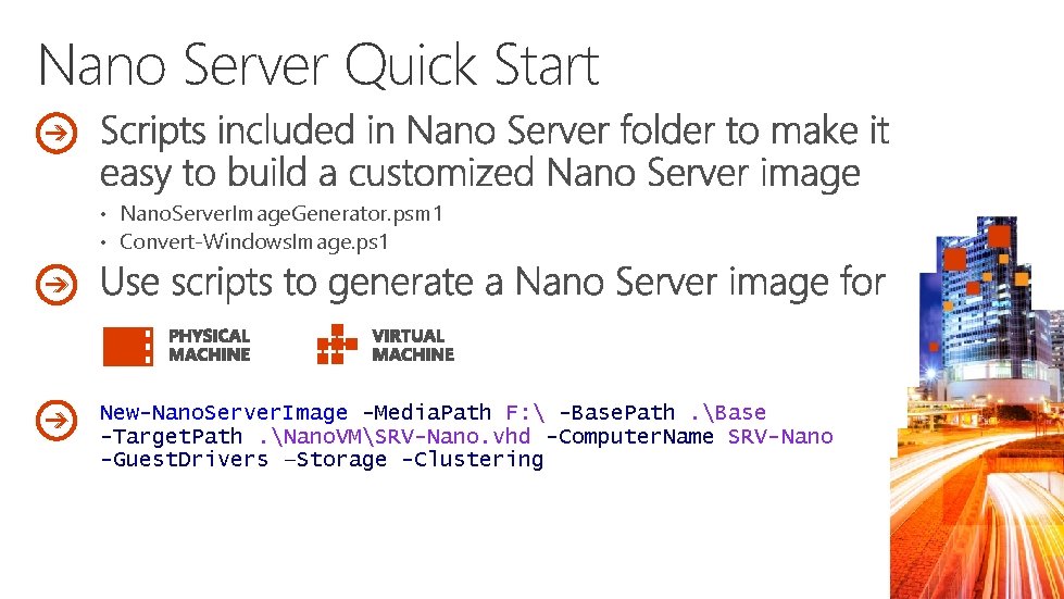 Nano Server Quick Start • Nano. Server. Image. Generator. psm 1 • Convert-Windows. Image.