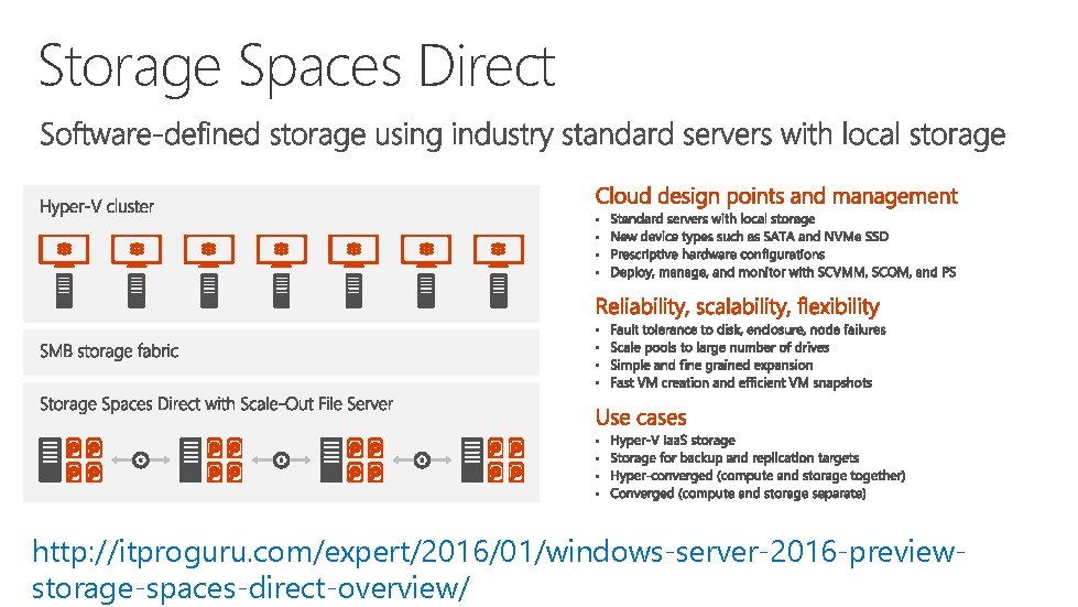Storage Spaces Direct • • • http: //itproguru. com/expert/2016/01/windows-server-2016 -previewstorage-spaces-direct-overview/ 