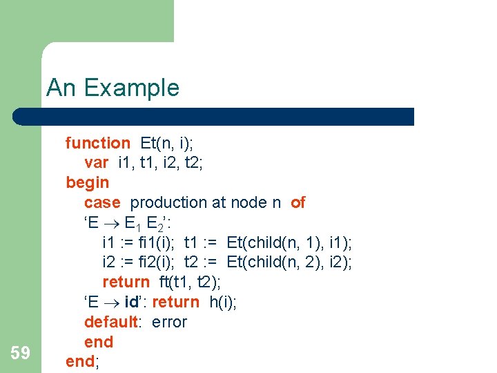 An Example 59 function Et(n, i); var i 1, t 1, i 2, t