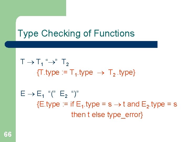 Type Checking of Functions T T 1 “ ” T 2 {T. type :