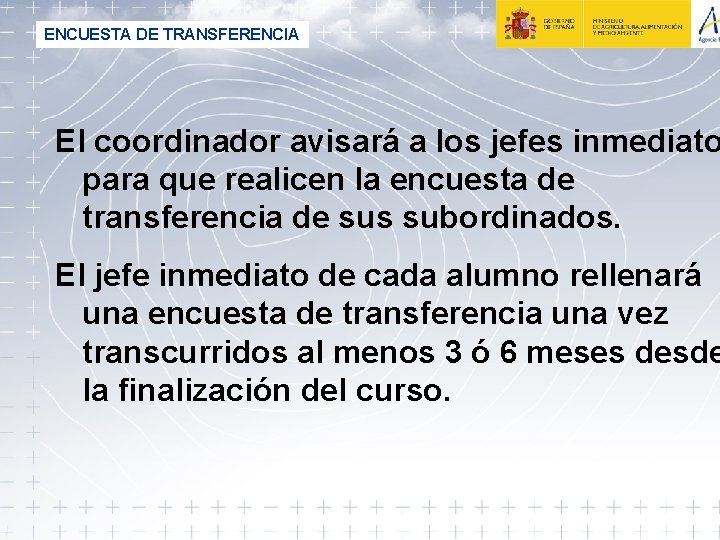 ENCUESTA DE TRANSFERENCIA El coordinador avisará a los jefes inmediato para que realicen la