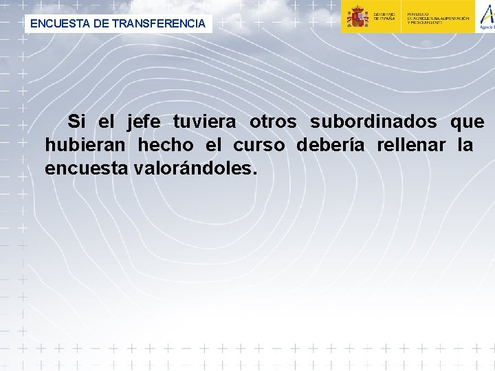 ENCUESTA DE TRANSFERENCIA Si el jefe tuviera otros subordinados que hubieran hecho el curso