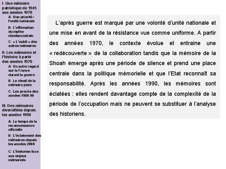 I- Une mémoire patriotique de 1945 aux années 1970 A- Une priorité : l’unité