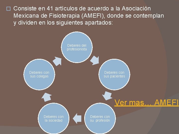 � Consiste en 41 artículos de acuerdo a la Asociación Mexicana de Fisioterapia (AMEFI),