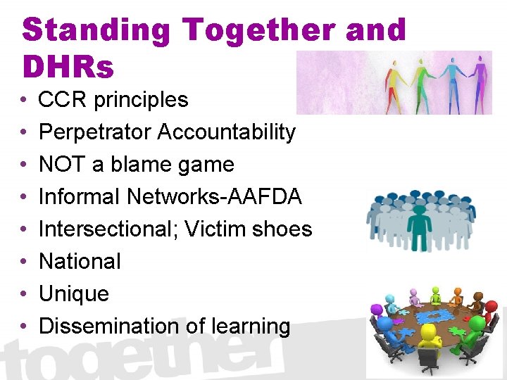 Standing Together and DHRs • • CCR principles Perpetrator Accountability NOT a blame game