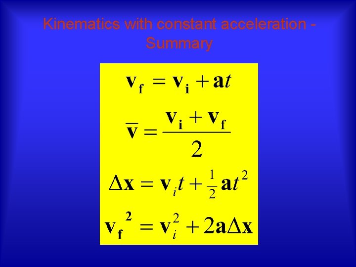 Kinematics with constant acceleration - Summary 