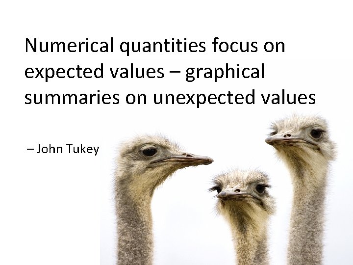 Numerical quantities focus on expected values – graphical summaries on unexpected values – John