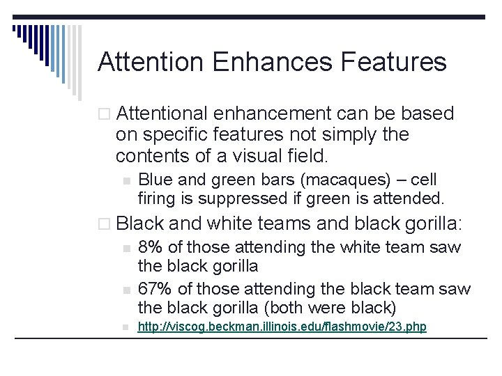 Attention Enhances Features o Attentional enhancement can be based on specific features not simply