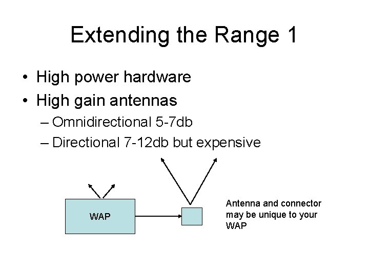 Extending the Range 1 • High power hardware • High gain antennas – Omnidirectional