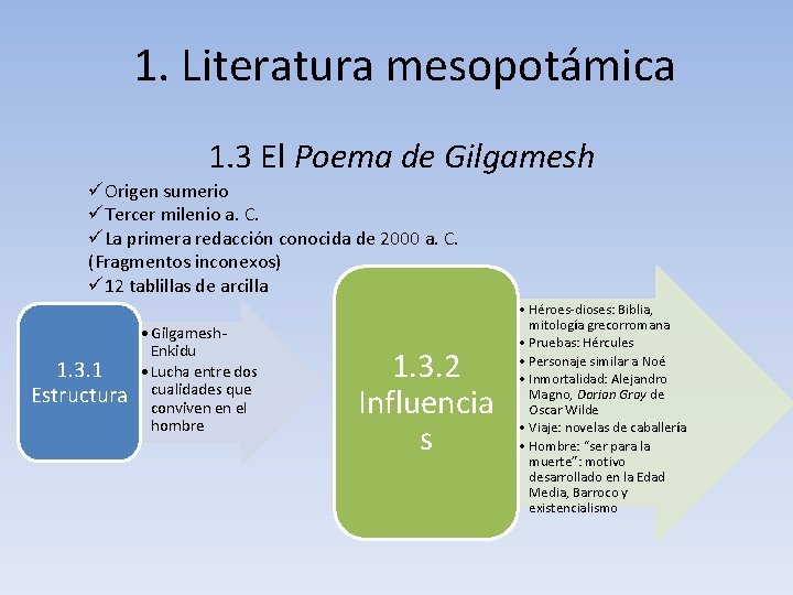1. Literatura mesopotámica 1. 3 El Poema de Gilgamesh üOrigen sumerio üTercer milenio a.