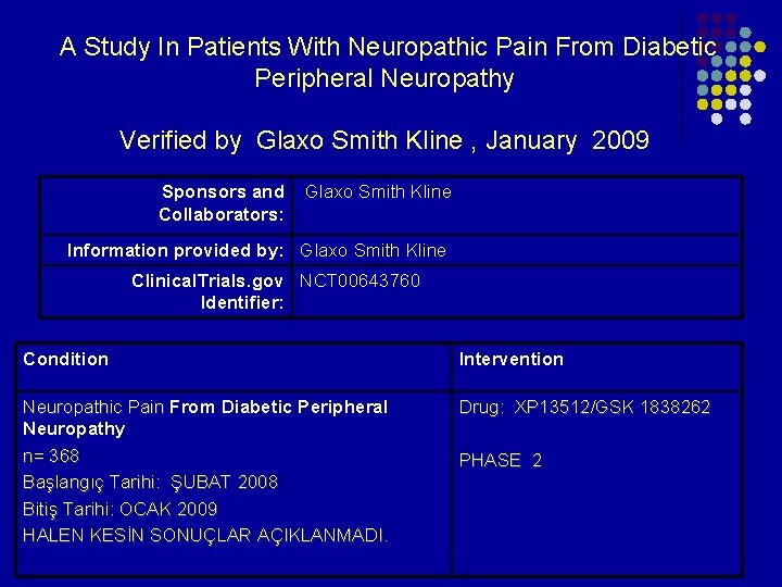 A Study In Patients With Neuropathic Pain From Diabetic Peripheral Neuropathy Verified by A Study In Patients With Neuropathic Pain From Diabetic Peripheral Neuropathy Verified by