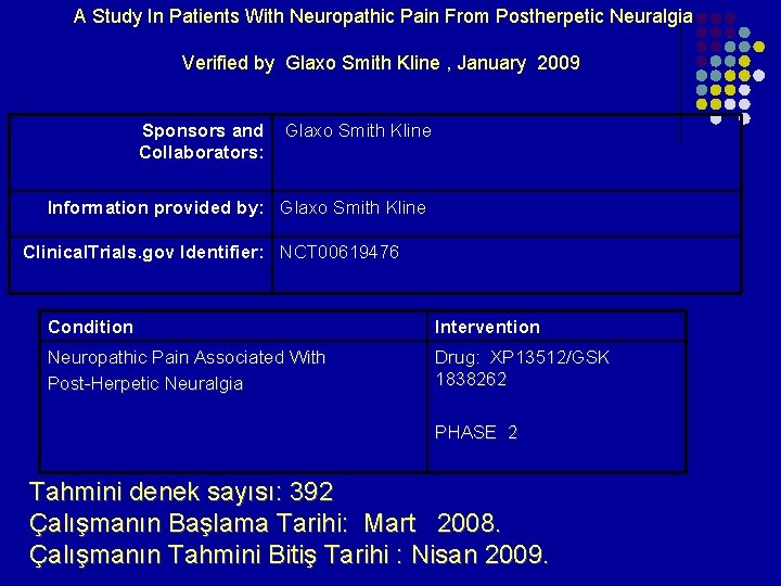 A Study In Patients With Neuropathic Pain From Postherpetic Neuralgia Verified by Glaxo A Study In Patients With Neuropathic Pain From Postherpetic Neuralgia Verified by Glaxo