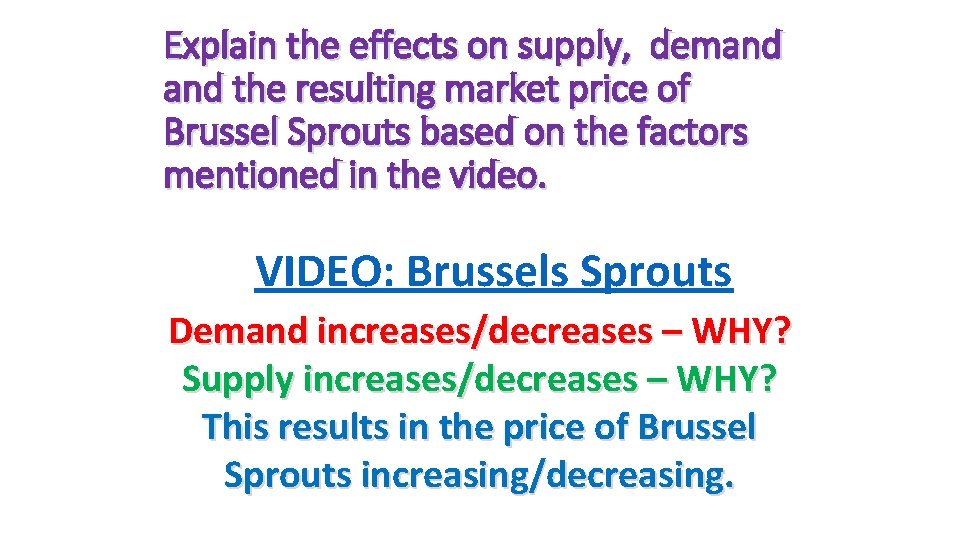 Explain the effects on supply, demand the resulting market price of Brussel Sprouts based