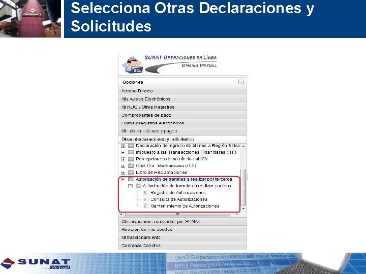 Selecciona Otras Declaraciones y Solicitudes 