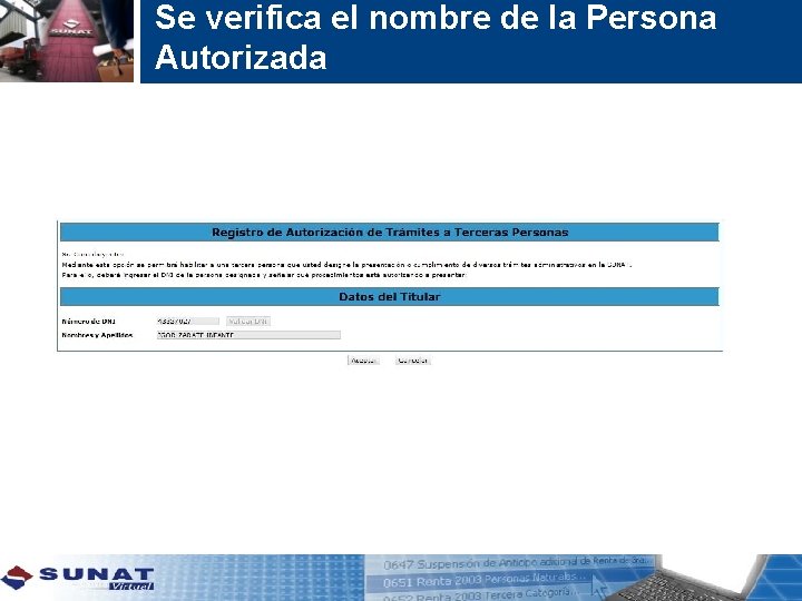 Se verifica el nombre de la Persona Autorizada 