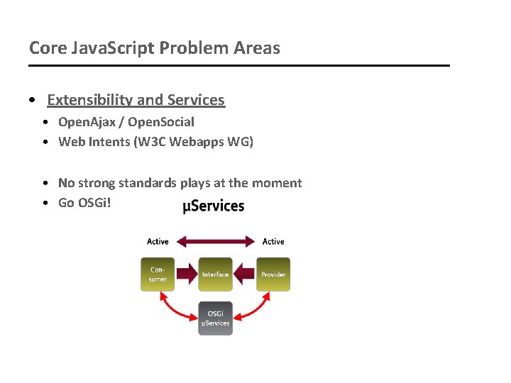 Core Java. Script Problem Areas • Extensibility and Services • Open. Ajax / Open.