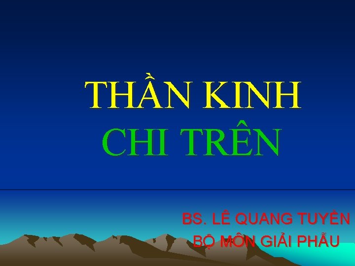 THẦN KINH CHI TRÊN BS. LÊ QUANG TUYỀN BỘ MÔN GIẢI PHẪU 