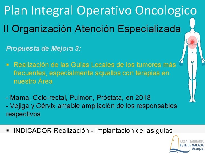 Plan Integral Operativo Oncologico II Organización Atención Especializada Propuesta de Mejora 3: § Realización