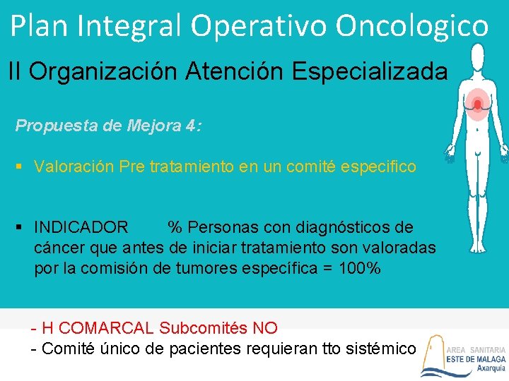 Plan Integral Operativo Oncologico II Organización Atención Especializada Propuesta de Mejora 4: § Valoración