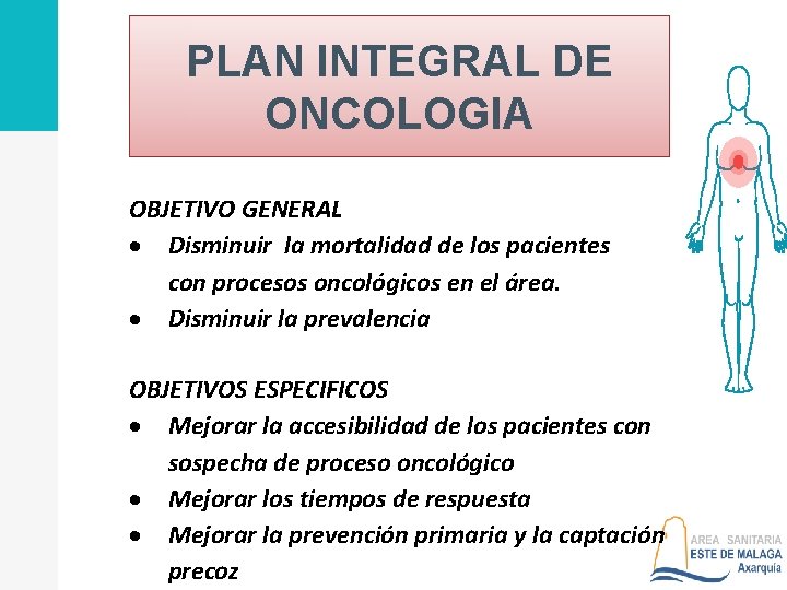 PLANES INTEGRALES PLAN INTEGRAL DE OPERATIVOS. ONCOLOGIA ONCOLOGICO OBJETIVO GENERAL Disminuir la mortalidad de