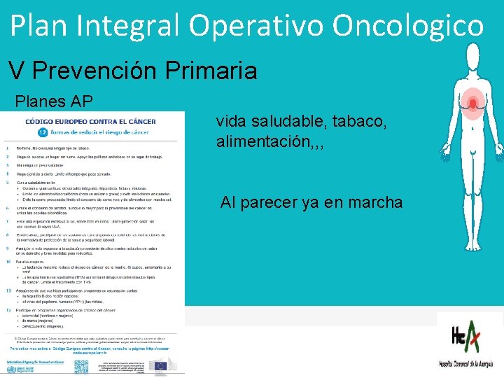 Plan Integral Operativo Oncologico V Prevención Primaria Planes AP vida saludable, tabaco, alimentación, ,