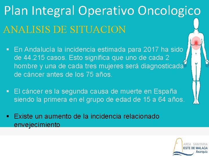 Plan Integral Operativo Oncologico ANALISIS DE SITUACION § En Andalucía la incidencia estimada para