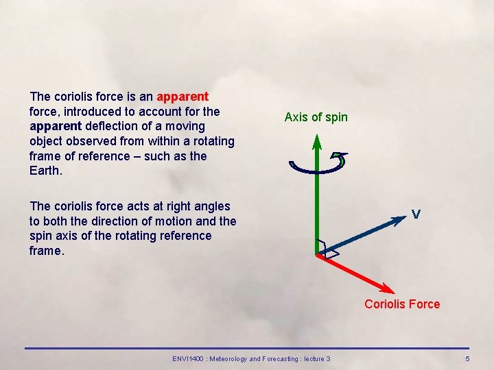 The coriolis force is an apparent force, introduced to account for the apparent deflection