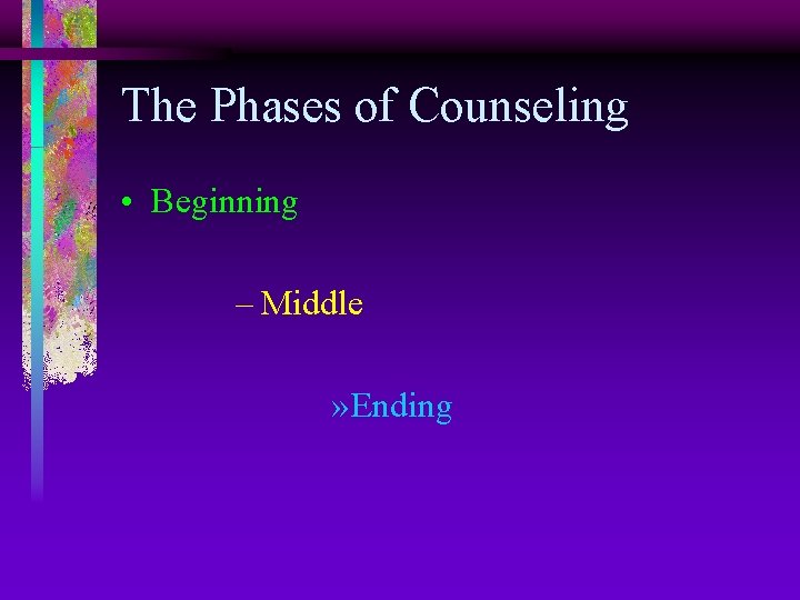 The Phases of Counseling • Beginning – Middle » Ending 