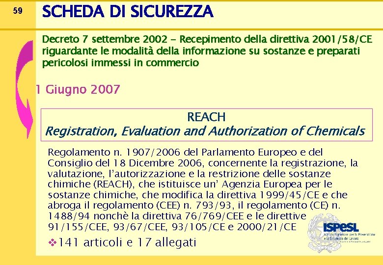 59 SCHEDA DI SICUREZZA Decreto 7 settembre 2002 - Recepimento della direttiva 2001/58/CE riguardante