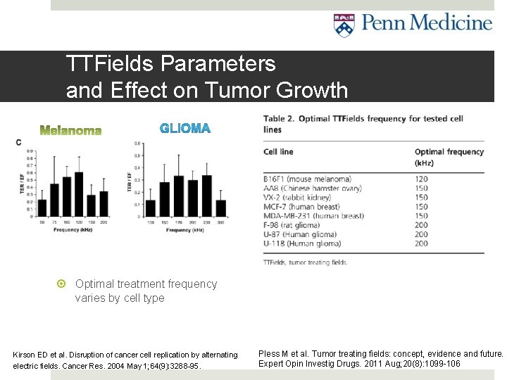 TTFields Parameters and Effect on Tumor Growth Optimal treatment frequency varies by cell type