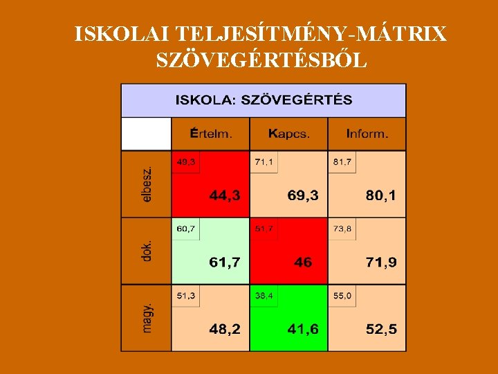 ISKOLAI TELJESÍTMÉNY-MÁTRIX SZÖVEGÉRTÉSBŐL 