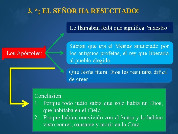 3. “¡ EL SEÑOR HA RESUCITADO! Lo llamaban Rabí que significa “maestro” Los Apóstoles:
