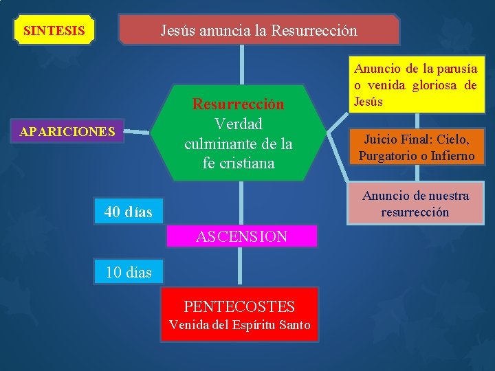 Jesús anuncia la Resurrección SINTESIS APARICIONES Resurrección Verdad culminante de la fe cristiana Anuncio