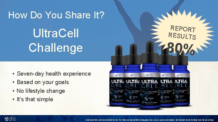 How Do You Share It? REPORT RESULTS Ultra. Cell Challenge • • 80% Seven-day