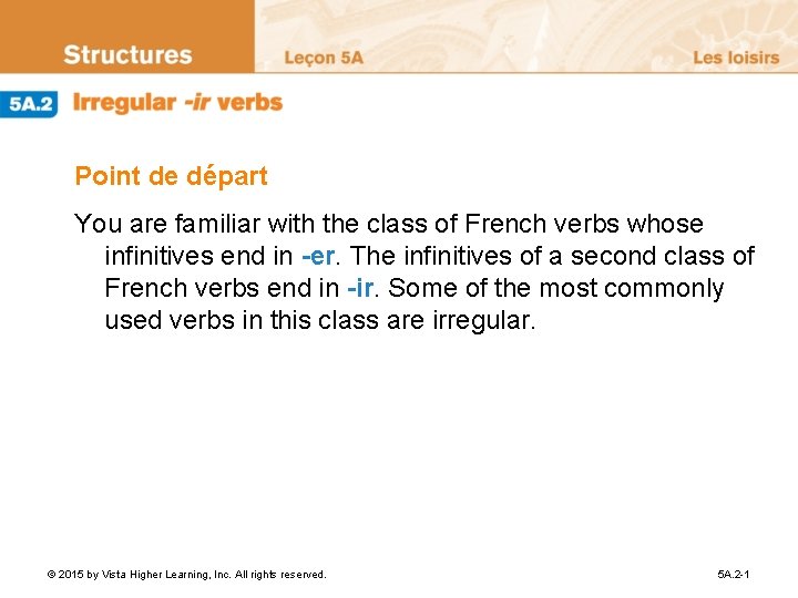 Point de départ You are familiar with the class of French verbs whose infinitives
