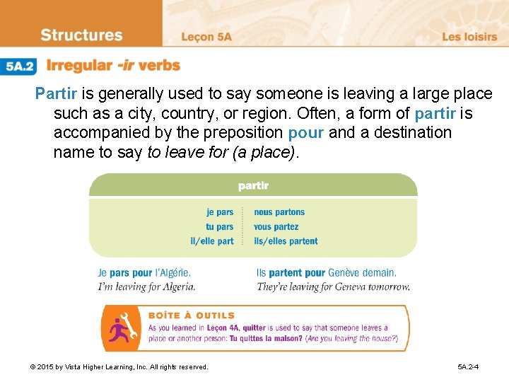 Partir is generally used to say someone is leaving a large place such as