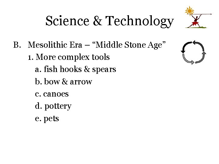 Science & Technology B. Mesolithic Era – “Middle Stone Age” 1. More complex tools