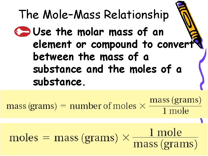 10. 2 The Mole–Mass Relationship – Use the molar mass of an element or