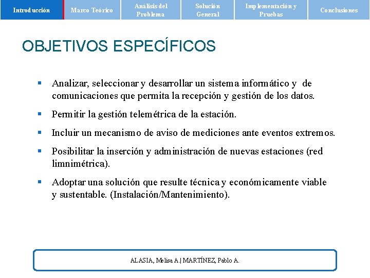 Introducción Marco Teórico Análisis del Problema Solución General Implementación y Pruebas Conclusiones OBJETIVOS ESPECÍFICOS