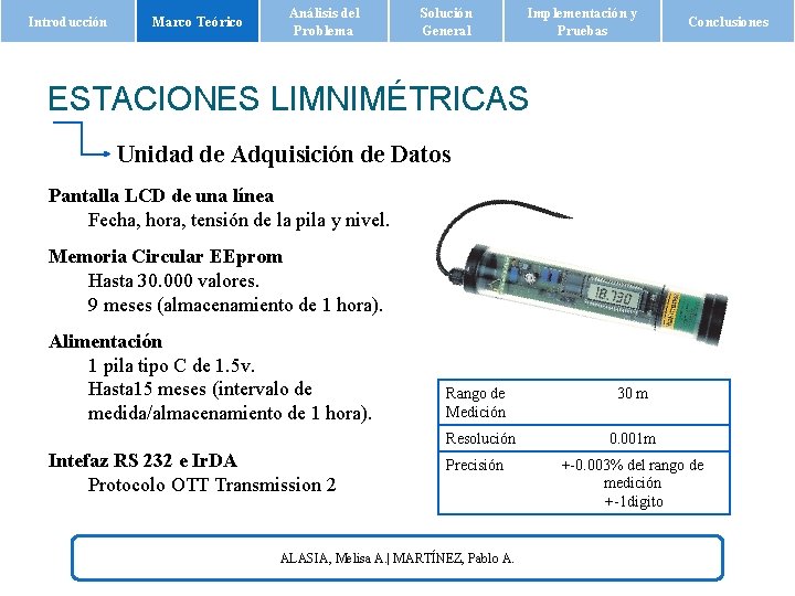 Introducción Marco Teórico Análisis del Problema Solución General Implementación y Pruebas Conclusiones ESTACIONES LIMNIMÉTRICAS