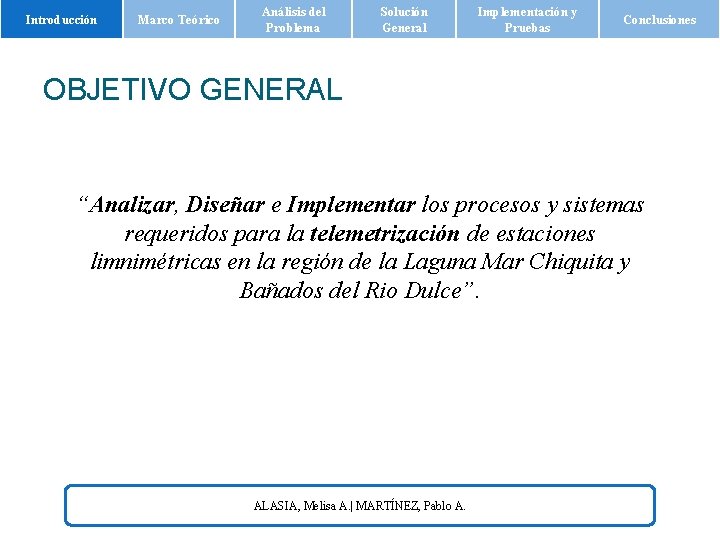 Introducción Marco Teórico Análisis del Problema Solución General Implementación y Pruebas Conclusiones OBJETIVO GENERAL