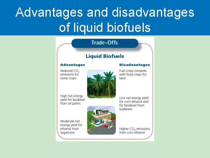 Advantages and disadvantages of liquid biofuels Advantages and disadvantages of liquid biofuels