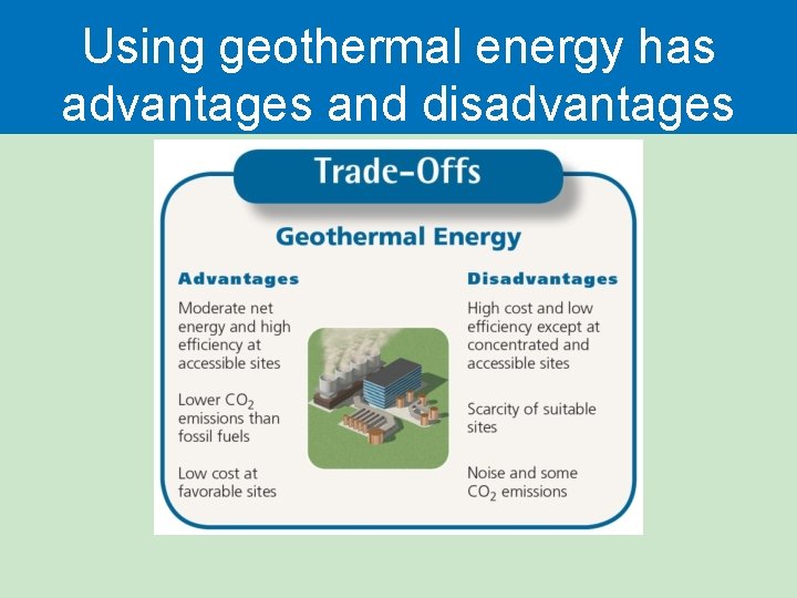 Using geothermal energy has advantages and disadvantages Using geothermal energy has advantages and disadvantages