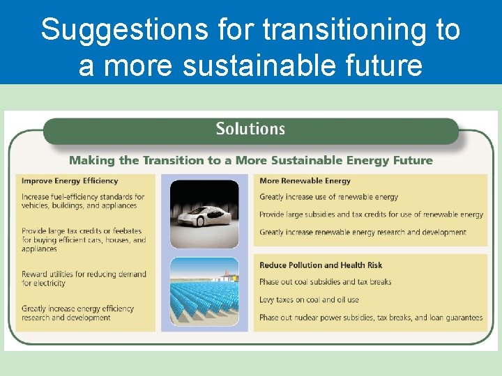 Suggestions for transitioning to a more sustainable future Suggestions for transitioning to a more sustainable future