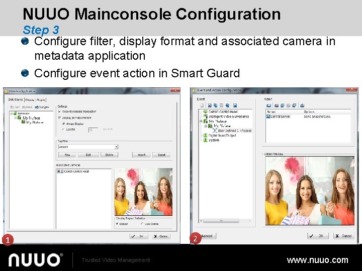 NUUO Mainconsole Configuration Step 3 Configure filter, display format and associated camera in metadata