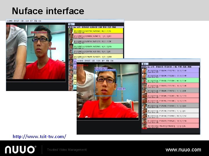 Nuface interface http: //www. tcit-tw. com/ Trusted Video Management www. nuuo. com 