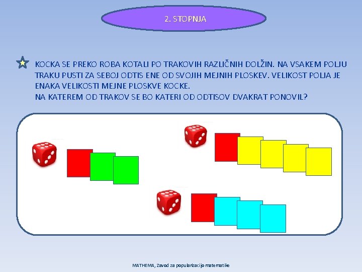 2. STOPNJA KOCKA SE PREKO ROBA KOTALI PO TRAKOVIH RAZLIČNIH DOLŽIN. NA VSAKEM POLJU