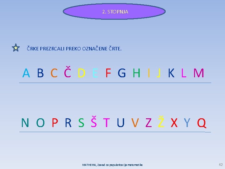 2. STOPNJA ČRKE PREZRCALI PREKO OZNAČENE ČRTE. A B C Č D E F