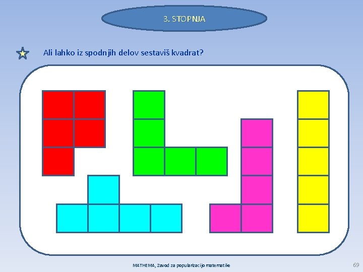 3. STOPNJA Ali lahko iz spodnjih delov sestaviš kvadrat? MATHEMA, Zavod za popularizacijo matematike