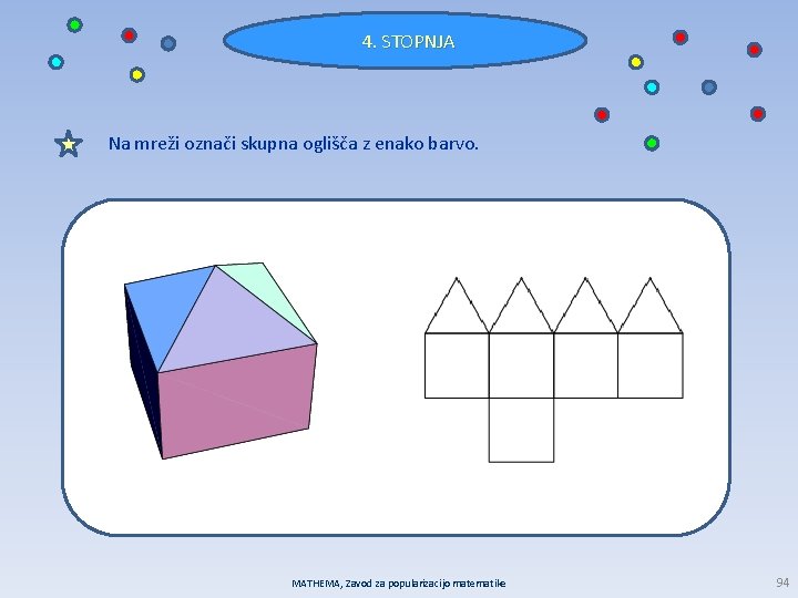 4. STOPNJA Na mreži označi skupna oglišča z enako barvo. MATHEMA, Zavod za popularizacijo